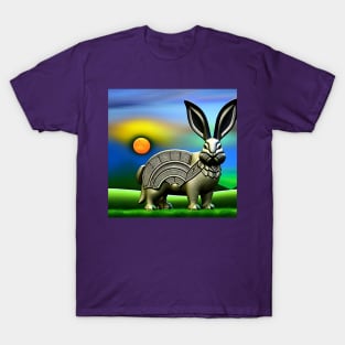 Surreal Celtic Iron Rabbit in the Countryside at Sunset T-Shirt